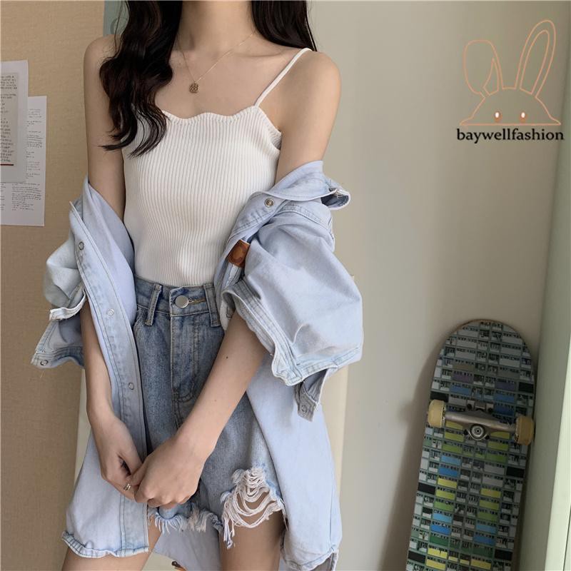 Áo croptop dệt kim màu trơn thiết kế đơn giản dành cho nữ
