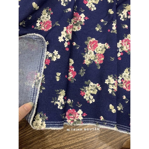 Vải bò hoa mềm co giãn lên váy, yếm, bộ