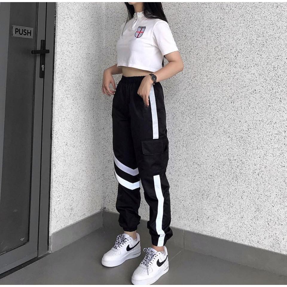 Quần jogger túi hộp sọc phản quang unisex