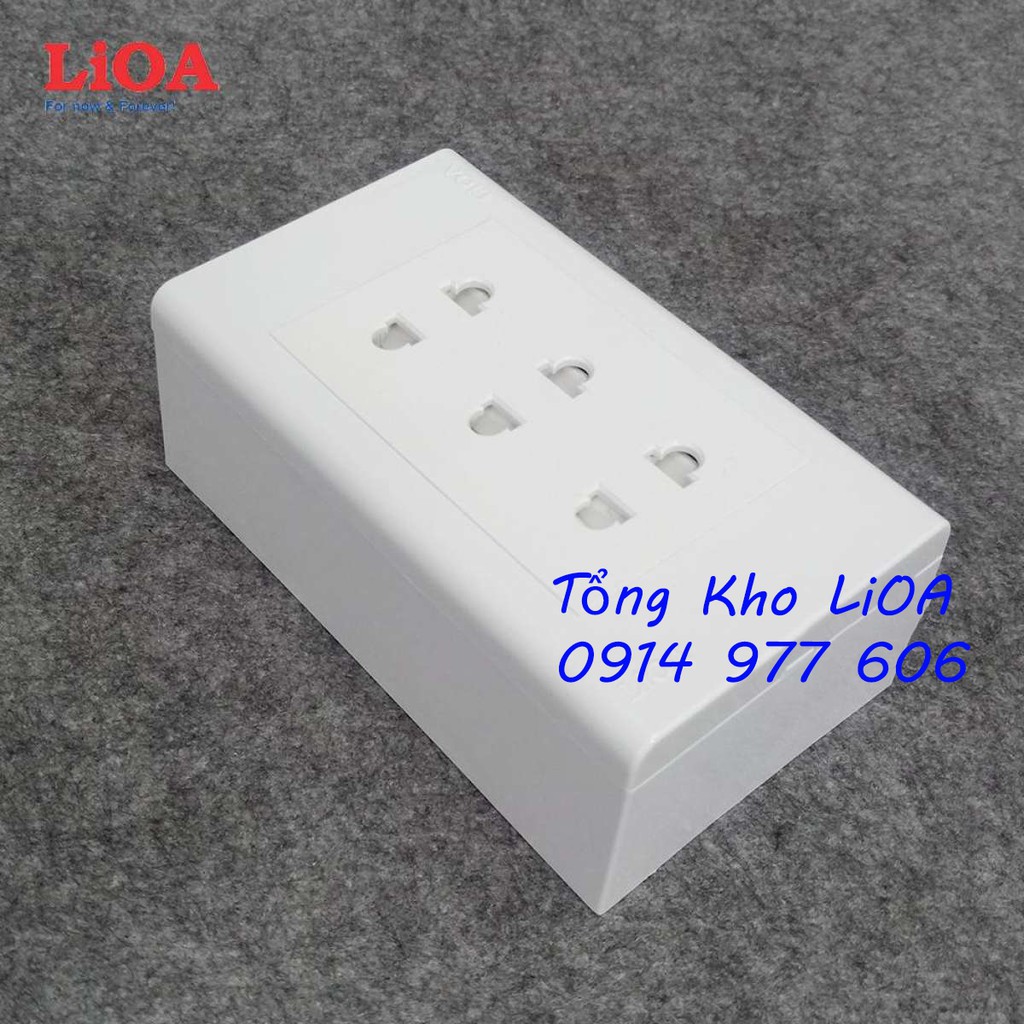 Combo ổ cắm điện ba 2 chấu LiOA 16A 3520W - Lắp nổi