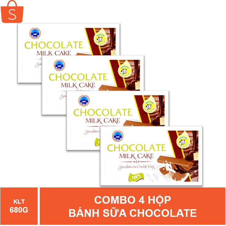 Combo 4 hộp Bánh Sữa Chocolate Con Bò Vàng Ba Vì 170g