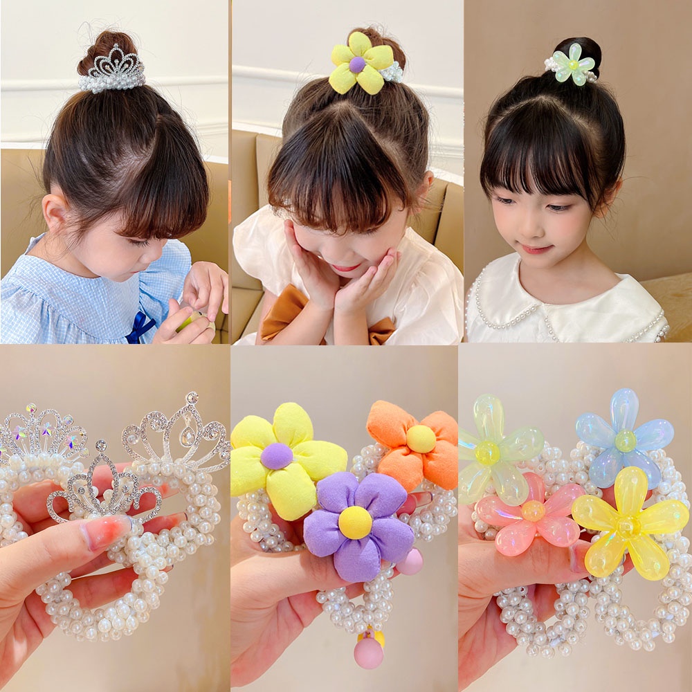 Dây Buộc Tóc Hình Vương Miện Đính Ngọc Trai Cho Bé Gái