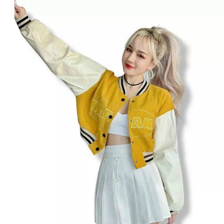 ÁO KHOÁC DA LỘN NỮ THÊU HỌA TIẾT PHONG CÁCH ÁO KHOÁC CROPTOP ĐẸP SANG SIN MỊN