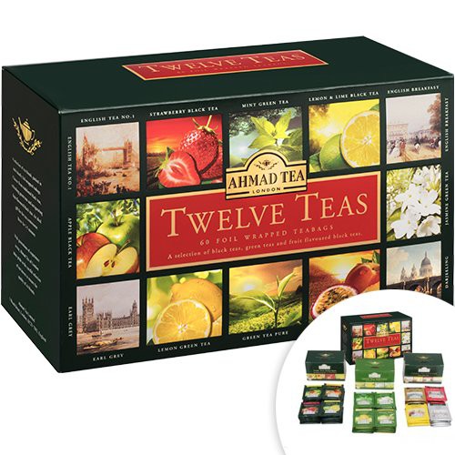 Bộ sưu tập 12 vị trà Anh Quốc (hộp giấy) - Ahmad Twelves Tea (túi lọc có bao thiếc - 60 túi/hộp)
