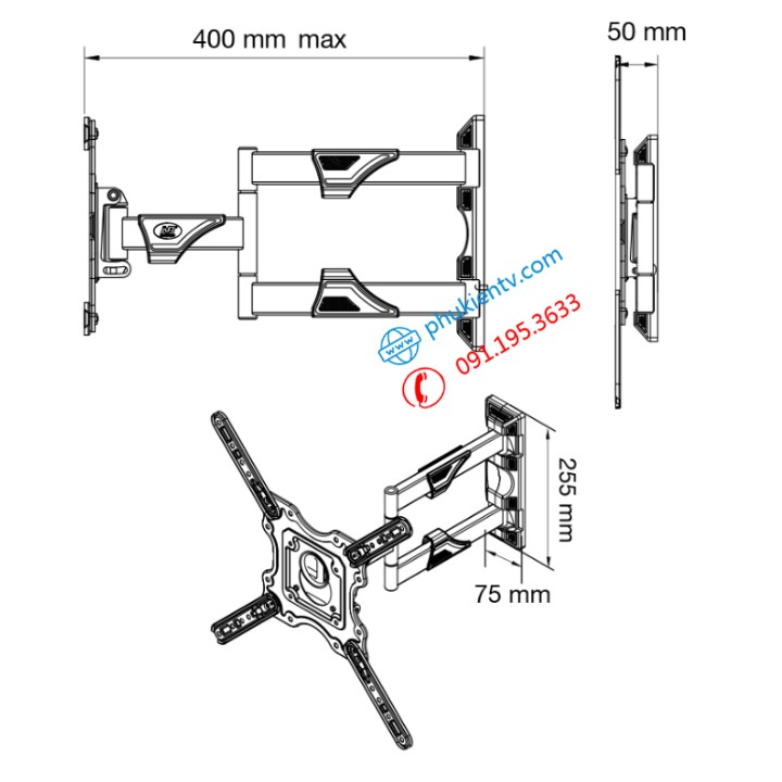 [Phiên Bản 2021] Giá Treo Tivi Xoay Góc NB P4 32 - 55 Inch - Tải Trọng 27Kg - Chính Hãng NorthBayou