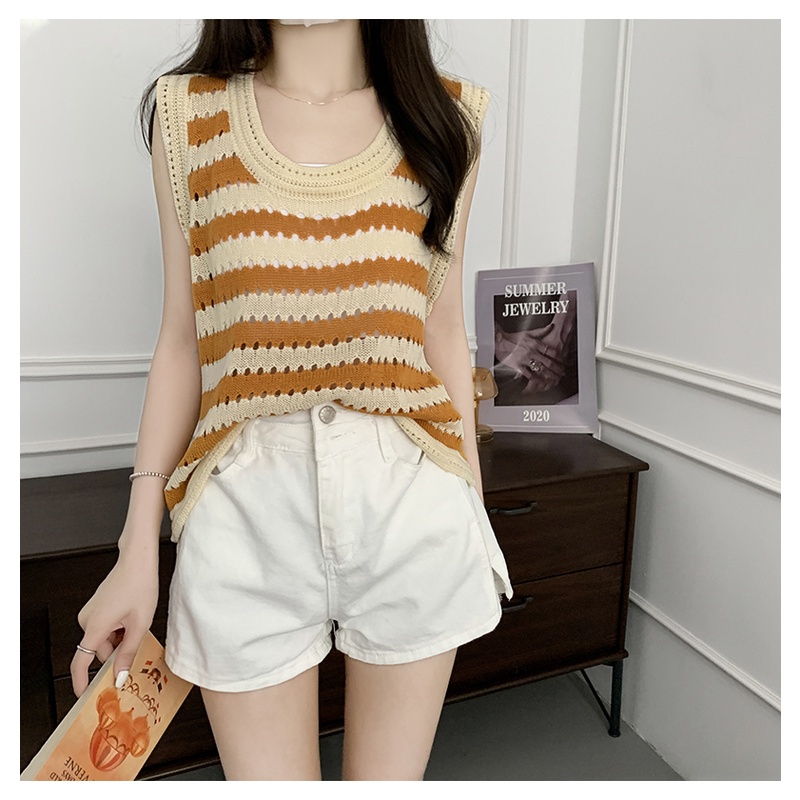 Áo Dệt Kim Sát Nách Cổ Chữ U Dáng Ôm Thời Trang Phong Cách Hàn Quốc Cho Nữ