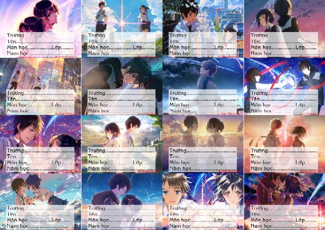 Nhãn vở anime your name 16 nhãn giá 10k