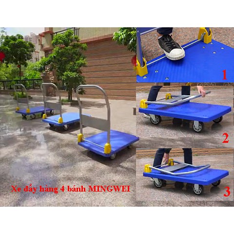 Xe đẩy hàng 4 bánh MINGWEI tải trọng 200kg gấp gọn được