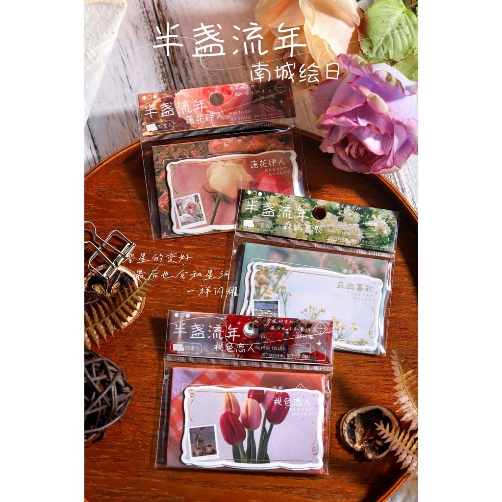 Set 4 tấm thiệp mini + 4 phong bì hoa, phong cảnh đẹp