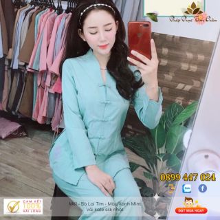 Đồ phật tử mặc đi chùa - Pháp phục tâm châu - M61 Bà lai tim thêu sen