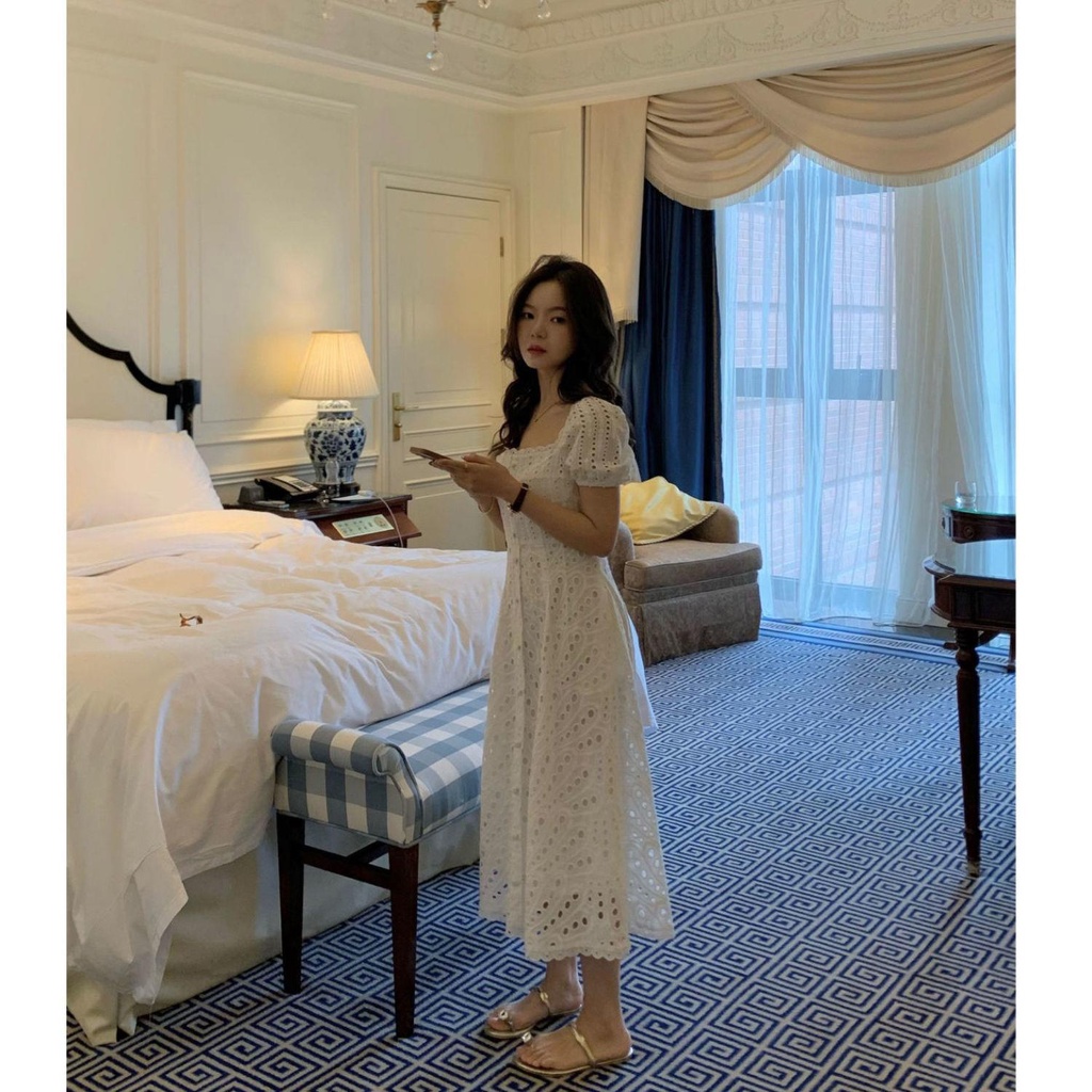 Đầm Ren Dáng Dài Thêu Họa Tiết Hoa Trà Thời Trang Mùa Hè Pháp Thanh Lịch