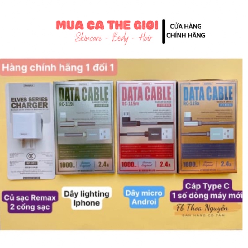 Dây cáp sạc củ sạc Remax