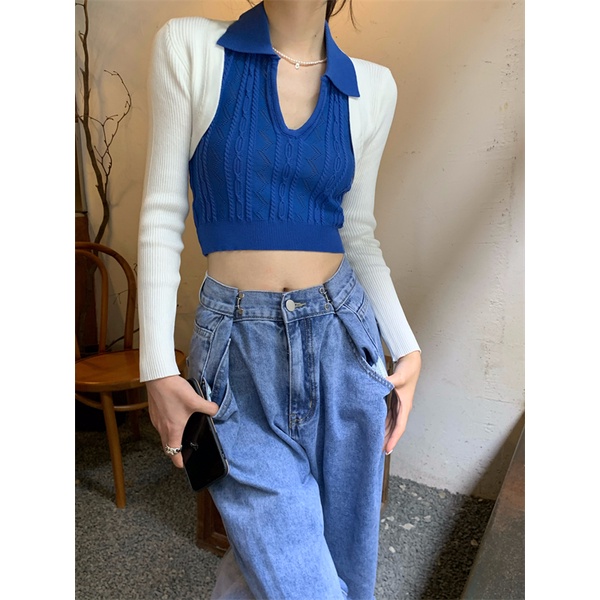 Cocory vn Áo croptop dệt kim  màu trơn không tay thời trang gợi cảm cho nữ