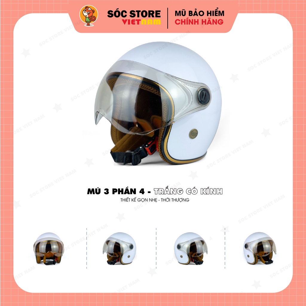 Mũ bảo hiểm 3/4 Viền Đồng Có Kính NT Max cao cấp, nón bảo hiểm 3 phần 4 có kính Sóc Store Vietnam