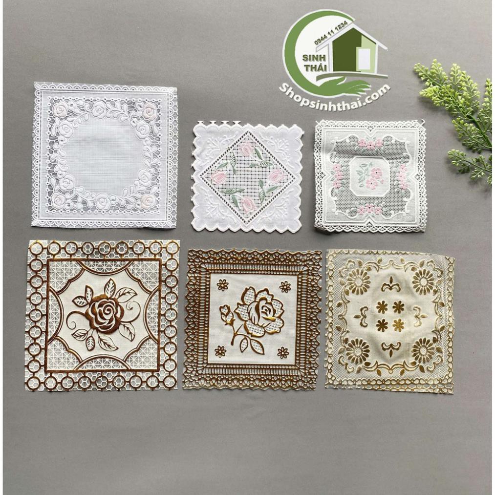 Tấm lót ly bằng nhựa, có ren, hoa văn dập nổi 10cm x 10cm