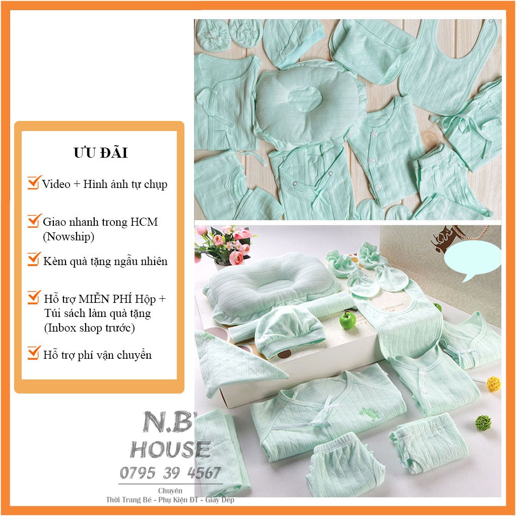 Set Quà Tặng Đồ Sơ Sinh 18 Món Cao Cấp Cho Bé Trai Màu Xanh Nhạt
