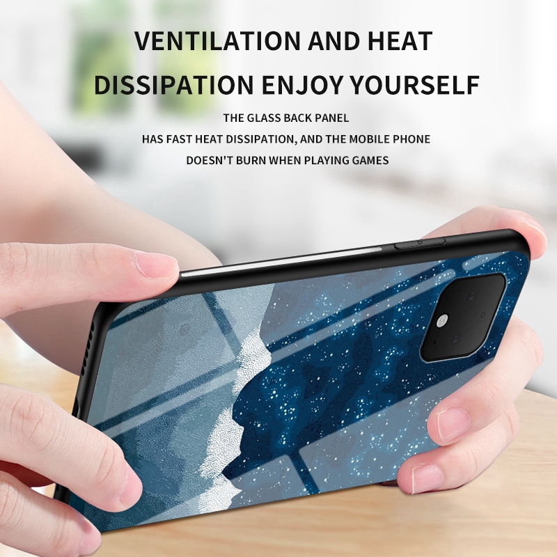 Starry Sky Phone Case Google Pixel 4 XL 4A Hard Tempered Glass Cover Shockproof