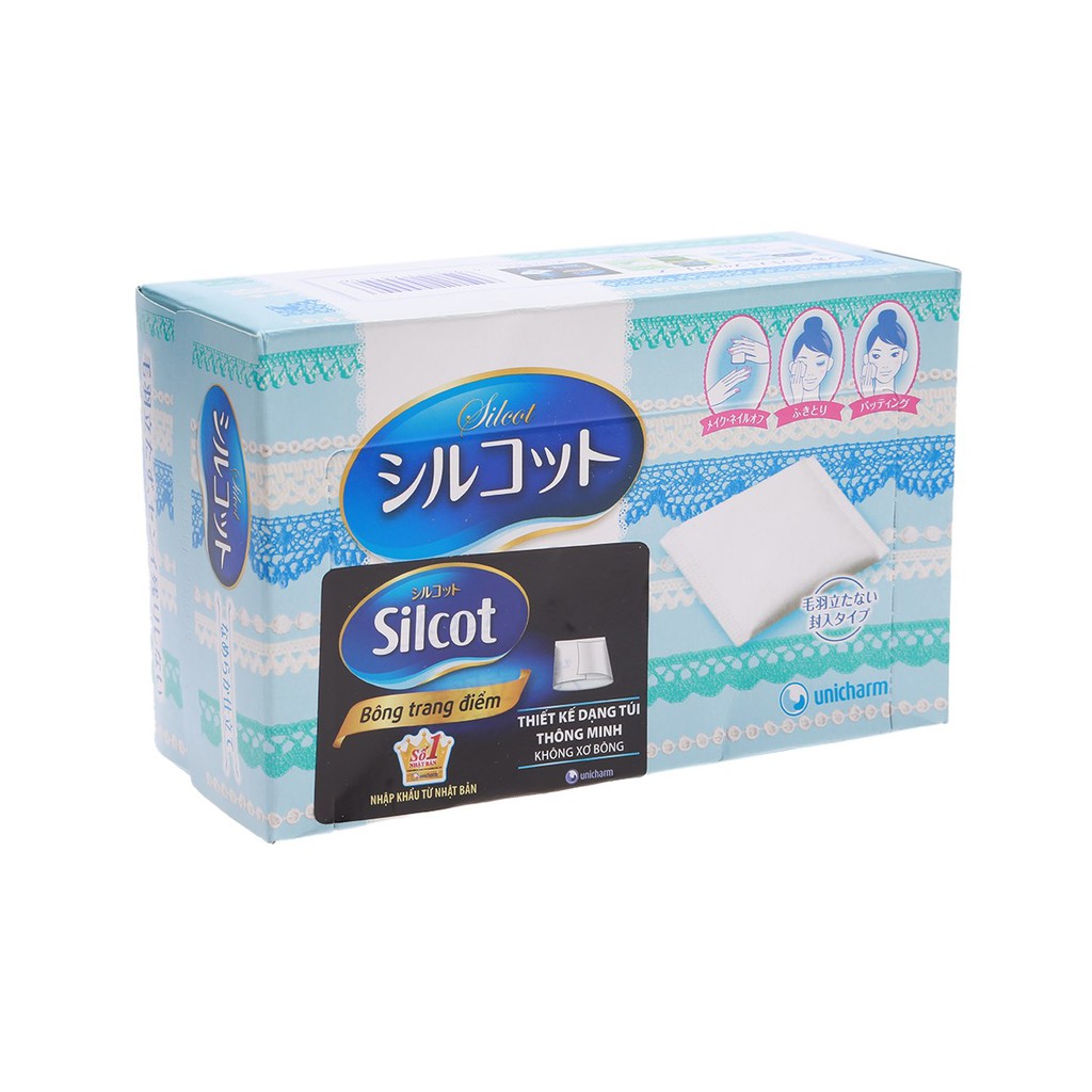 Bông tẩy trang Silcot Nhật Bản Hộp 82 miếng/66 miếng cao cấp xanh lá - Silcot Unicharm [siêu rẻ] tẩy sạch sâu