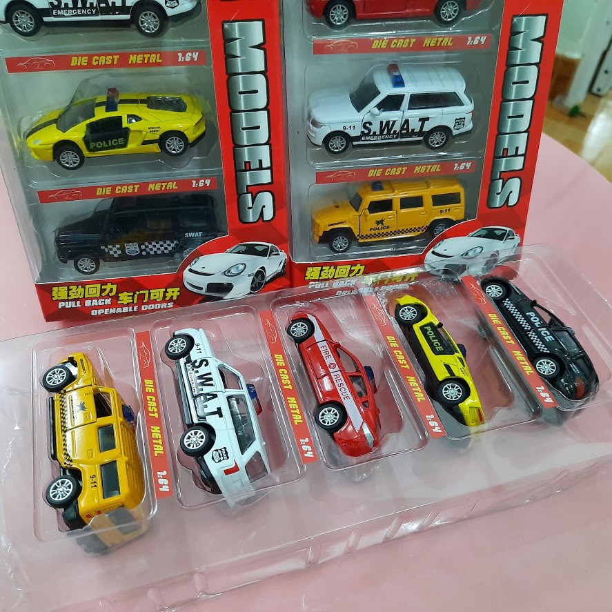 Bộ xe die cast ô tô mini chạy cót đồ chơi trẻ em bộ 5 xe