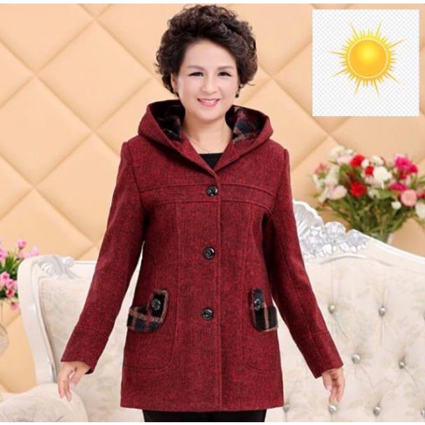 Áo Khoác Cho Mẹ Già, Áo Dạ Cho Mẹ Có Mũ Trùm Đầu cực ấm ( ME2158 )