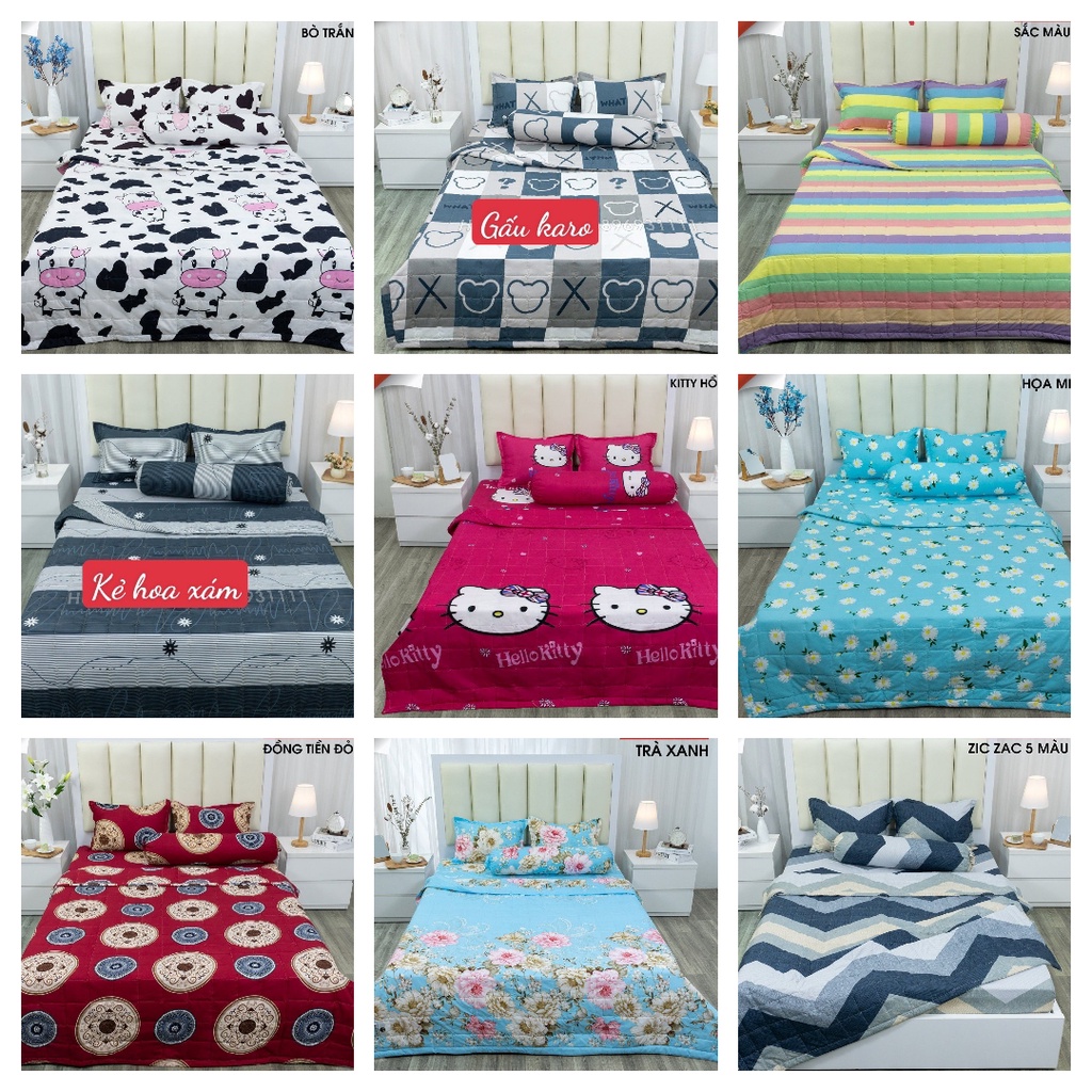 Bộ Chăn hè Ga Gối Cotton Poly Combo 4 Món-Nhiều Mẫu Lựa Chọn-shoplivia mẫu khủng long bơ