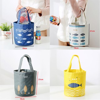 Túi đựng hộp cơm dáng tròn họa tiết cá siêu hiện đại giữ nhiệt cao cấp phù hợp nhiều loại hộp 19x21cm