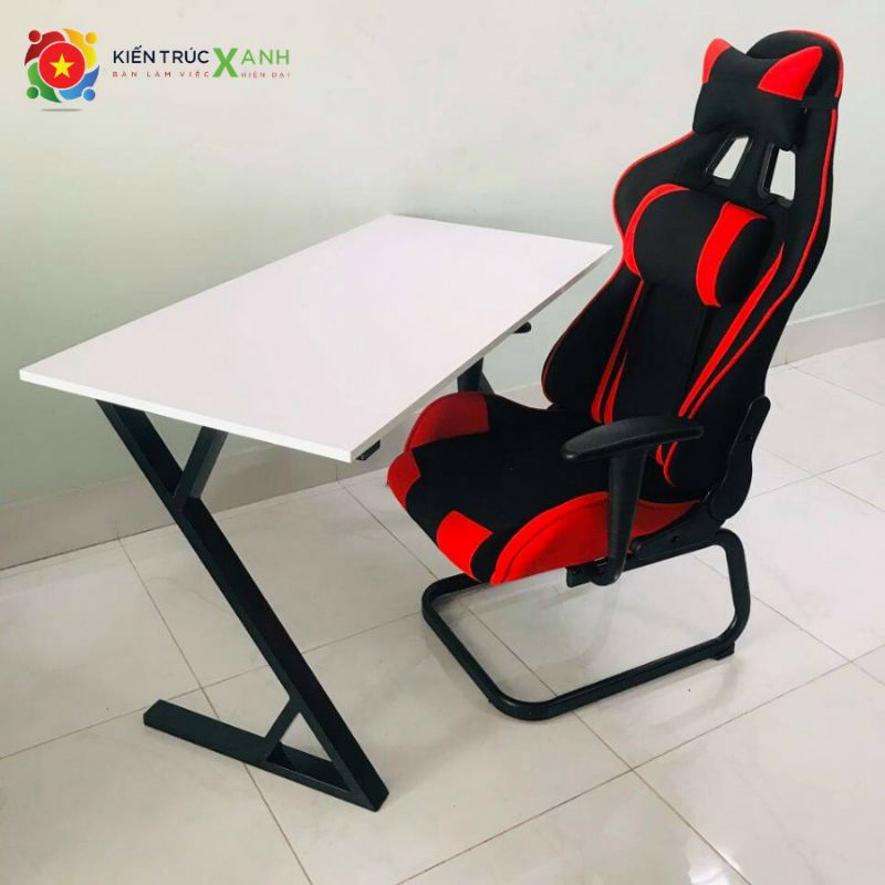 Bàn làm việc chữ Z (R60xD120xC35cm) ngồi cùng ghế gaming hiện đại mặt gỗ MDF đen siêu sang