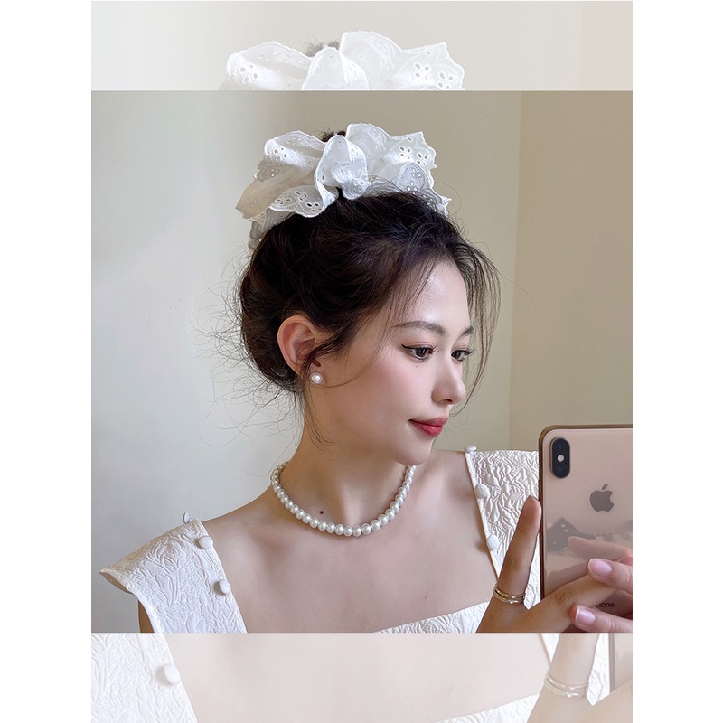 Dây Buộc Tóc Ren Phong Cách Pháp Thiết Kế Mới Xinh Xắn Cho Nữ 2022