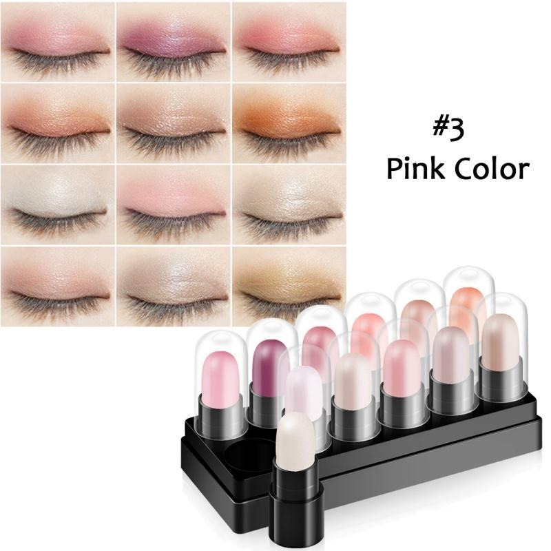 [Hàng mới về] Set 12 Phấn Mắt Dạng Thỏi Màu Nhũ Lấp Lánh Lâu Trôi Chống Thấm Nước Độ Bóng Cao