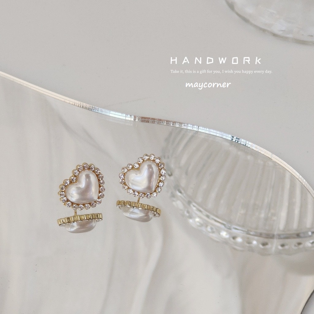 Hoa tai trái tim đính ngọc đính đá mạ bạc 925 cao cấp mã 625