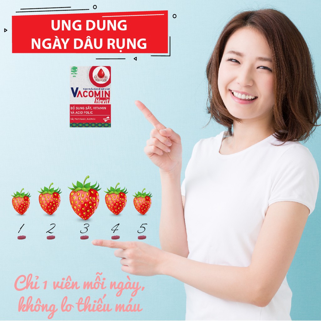 Viên Uống SHINPOONG VACOMIN HEVIT Bổ Sung Sắt, Vitamin Tổng Hợp C, E, B6 &amp; Acid Folic Ngừa Thiếu Máu- 60 Viên