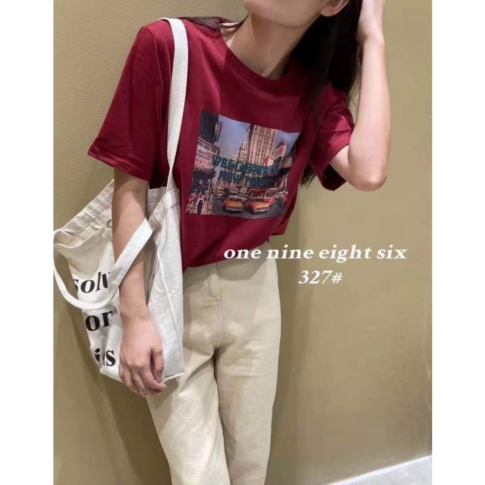 Áo phông nam/nữ WELLCOME TO NEWYORK chất nhung tuyết oversize siêu rộng, Áo phông tay lỡ phong cách Retro