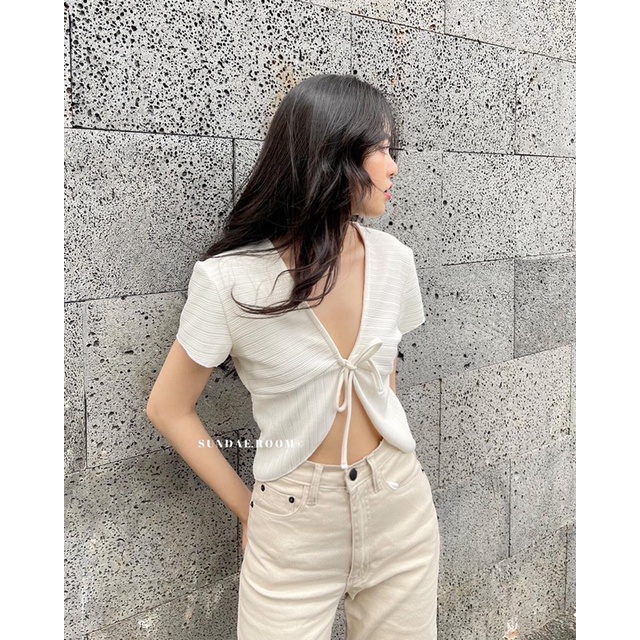 Áo croptop chất đũi gân mềm mại Evid