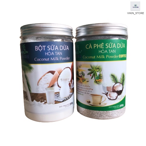 Bột Sữa Dừa hũ 200g và Cà Phê Sữa Dừa hũ 200g,Thơm Ngon, Nguyên Chất, tặng bình thủy tinh đựng nước