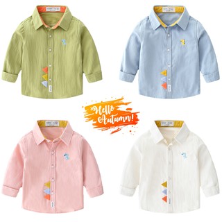 Áo sơ mi bé trai KATOOFELY áo sơ mi dài tay cho bé họa tiết khủng long chất cotton hàng xuất Âu Mỹ