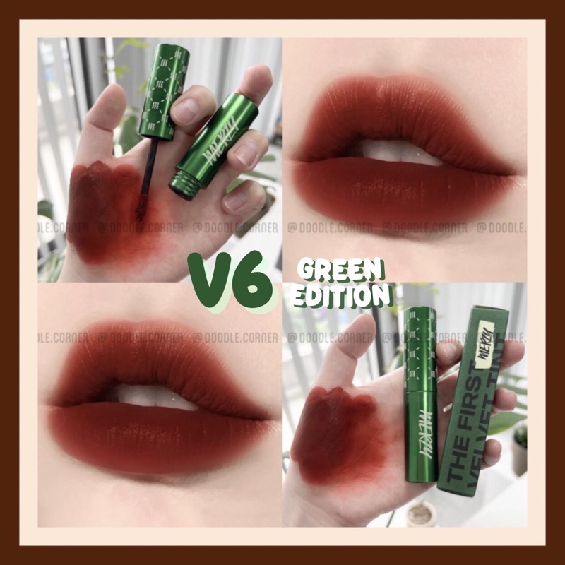Son kem lì Merzy Velvet Tint V6 Green Edition vỏ xanh lá 2022