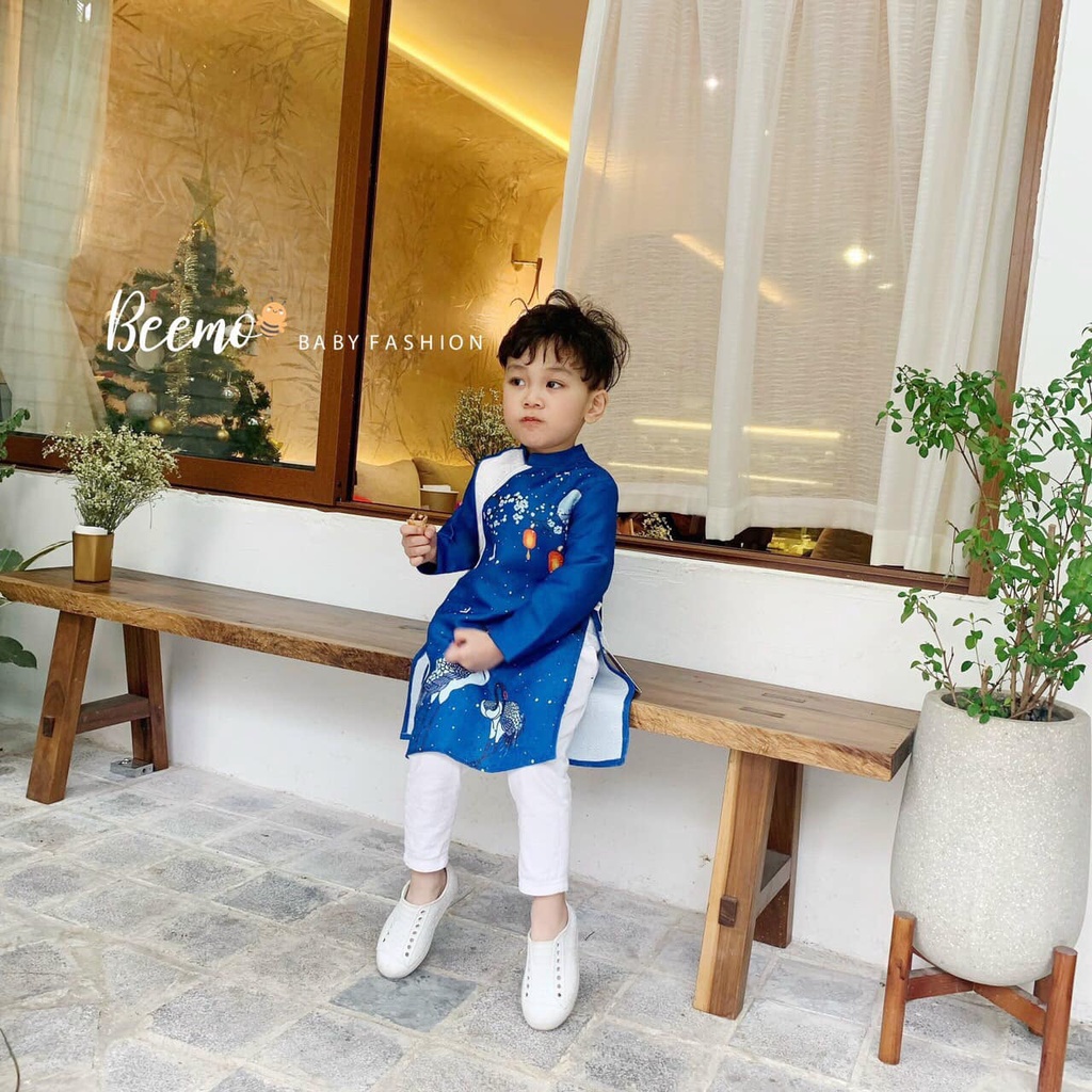 Áo dài bạch hạc vần mây cho bé trai