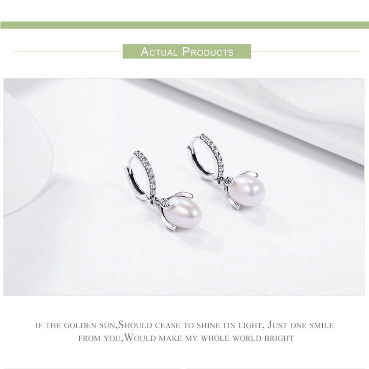 Đôi khuyên tai Bamoer bạc tạo hình hoa đính ngọc trai sang trọng cho nữ