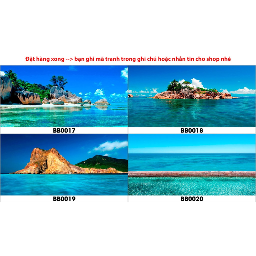 Tranh hồ cá BB hình bãi biển có keo sẵn