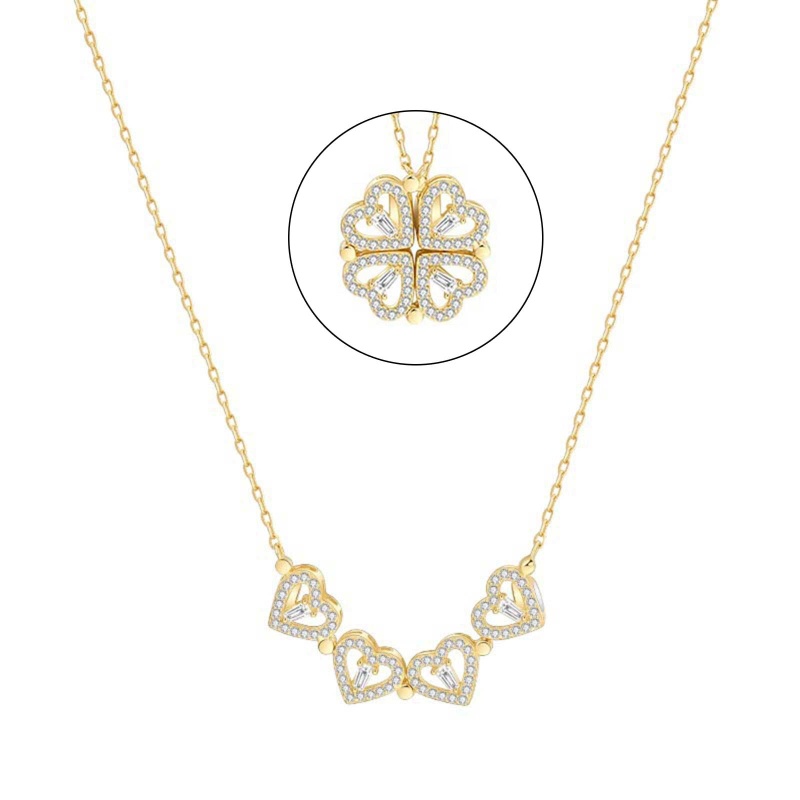 Vòng cổ Mặt Cỏ Bốn Lá Đính Đá Zircon Hình Trái Tim Thời Trang Cho Nữ