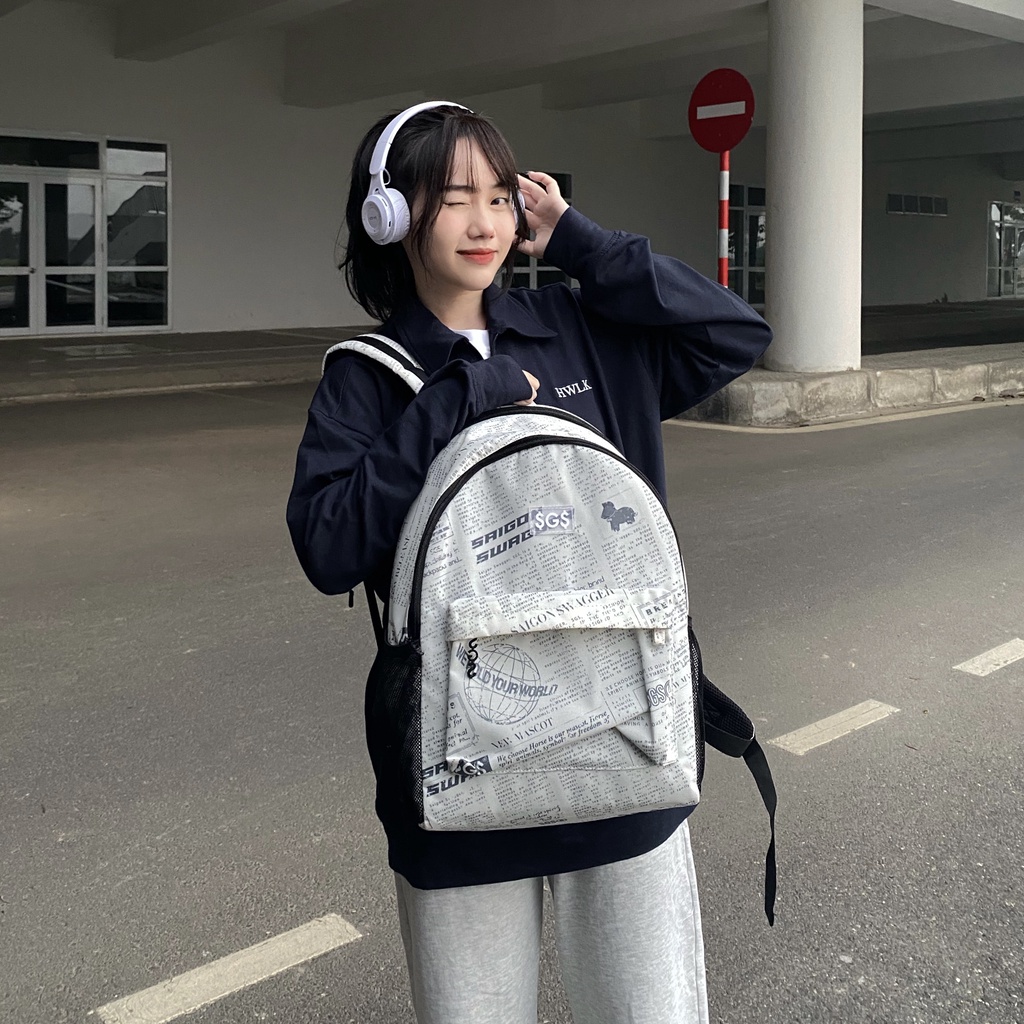 Balo Họa Tiết Báo SAIGON SWAGGER® SGS Journal Backpack-Ngăn Chống Sốc Laptop 15'