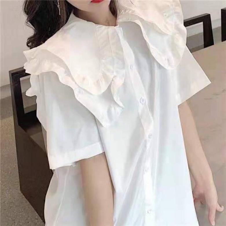 áo sơmi trắng nữ cổ bèo 2 tầng bèo ngắn tay mặc ngày hè A205 Nội Y Xanh hàng đẹp trendy - nội y xanh