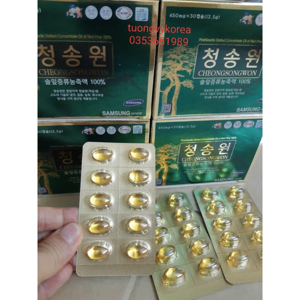 Tinh Dầu Thông Đỏ Cheongsongwon Hộp Xanh 180 viên Chính Hãng Hàn Quốc