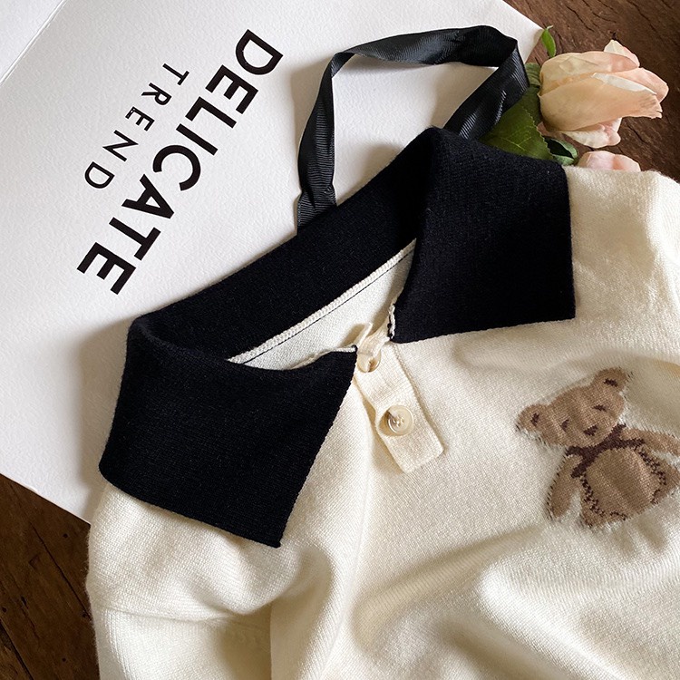 Áo len polo hoạ tiết gấu dễ thương cho bé A870