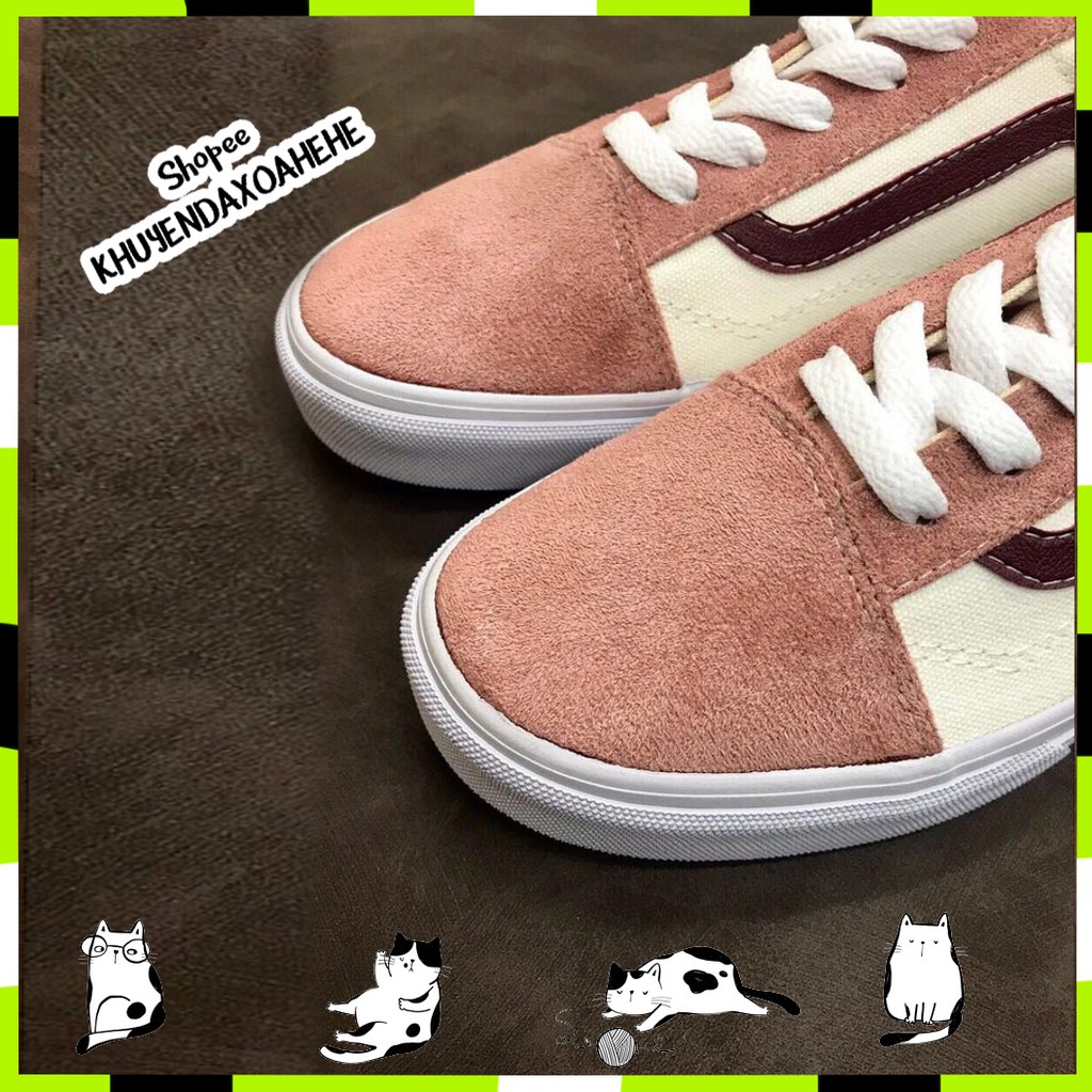Giày V STYLE 36 RETRO SPORT PINK WHITE, giày thể thao trắng vạch đỏ, mũi da lộn hồng