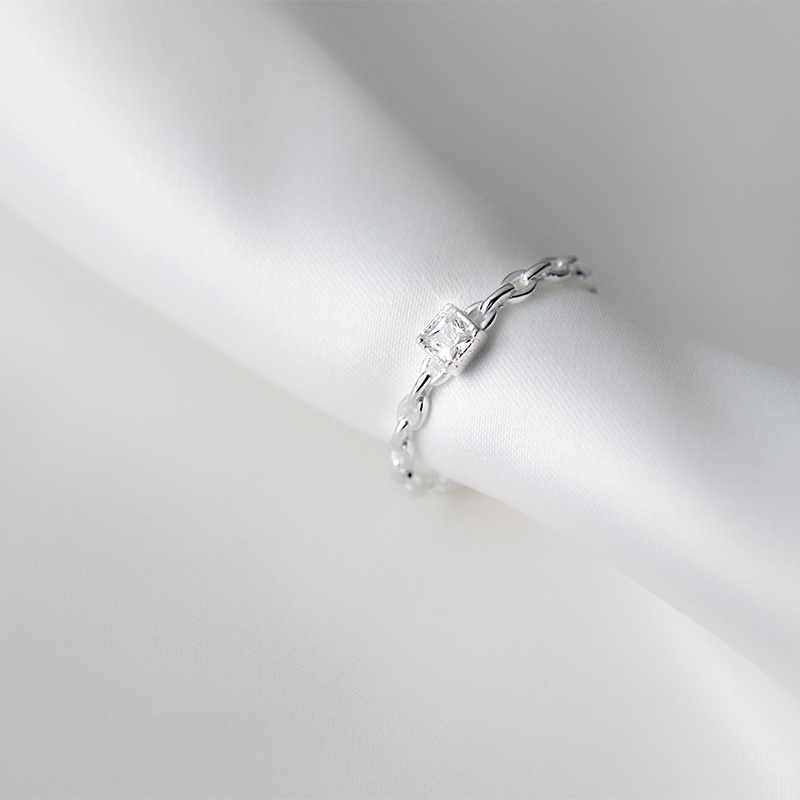 Nhẫn đính đá zircon hình vuông mạ bạc S925 kích thước có thể điều chỉnh phong cách đơn giản ngọt ngào cho nữ