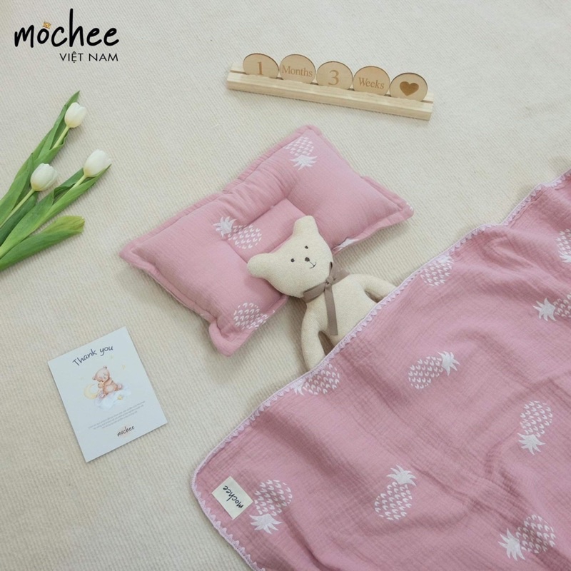 Chăn Xô Kèm Gối Lõm Muslin Mochee