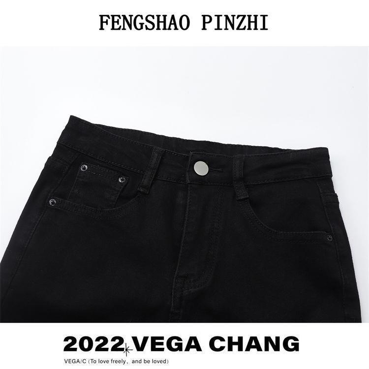 Quần Jeans Đen Lưng Cao Xẻ Tà Phong Cách Hàn Quốc Cho Nữ