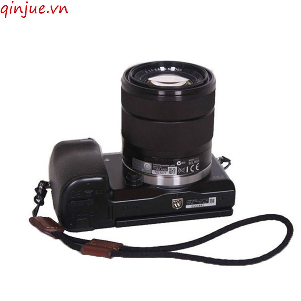 dây đeo (vòng cổ tay) cho máy ảnh Sony Canon Nikon Samsung (đen da thuộc)