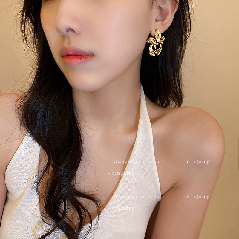 DREJEW Khuyên tai mạ bạc 925 hình hoa phong cách Hàn Quốc